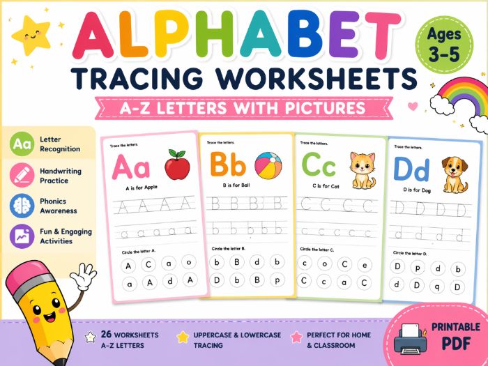Alphabet & Phonics Worksheets | Preschool Printable | Ages 3–5