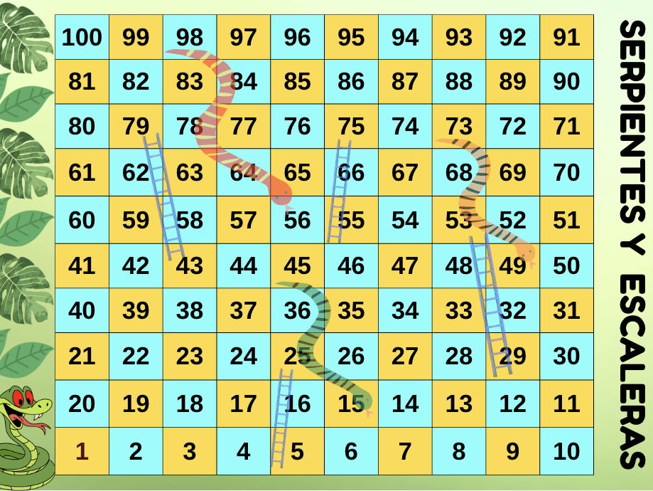 Serpientes y escaleras/Snakes and Ladders (Spanish version) board game template