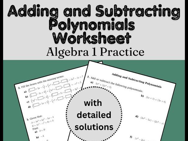 Adding and Subtracting Polynomials Worksheet | Algebra 1 Practice
