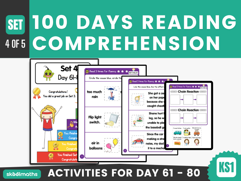 100 Days Reading Comprehension Worksheets for Year 1 to Year 2 (SET 4)
