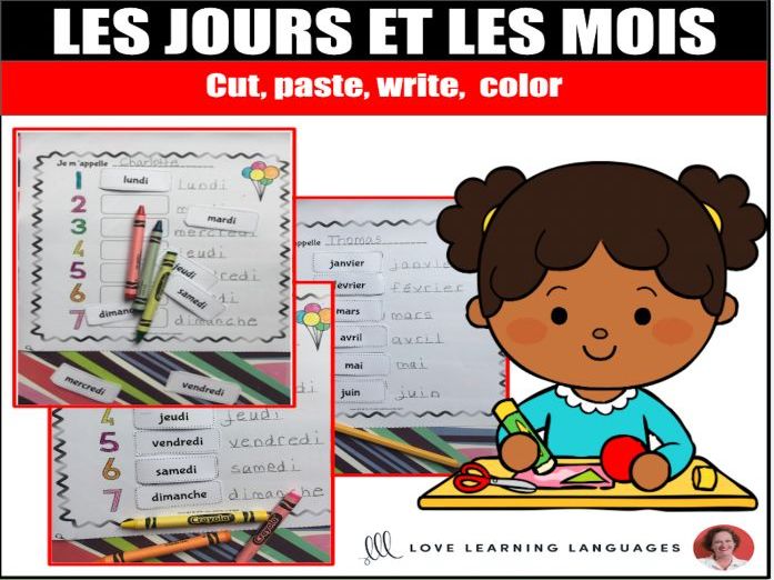 French months and days cut and paste activity - Les jours et les mois