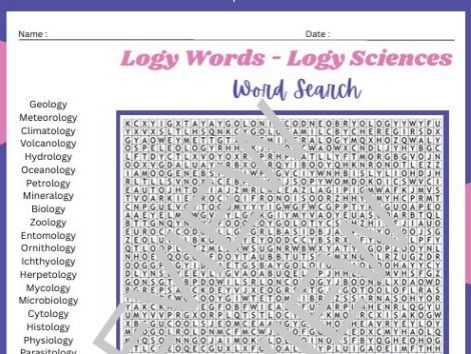 Word Search Puzzle: 72 Unique -logy Sciences and Branches of Study