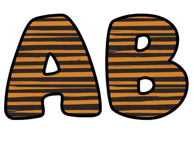 Wavy Orange and Black Stripes Alphabet Letters | Classroom Bulletin Board Display, A-Z 0-9 and Signs