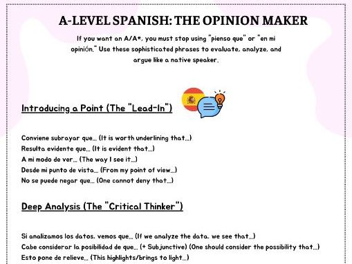 A-Level Spanish: A* Opinion & Evaluation Phrases