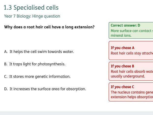 Biology KS3 Activate 1 - Hinge questions