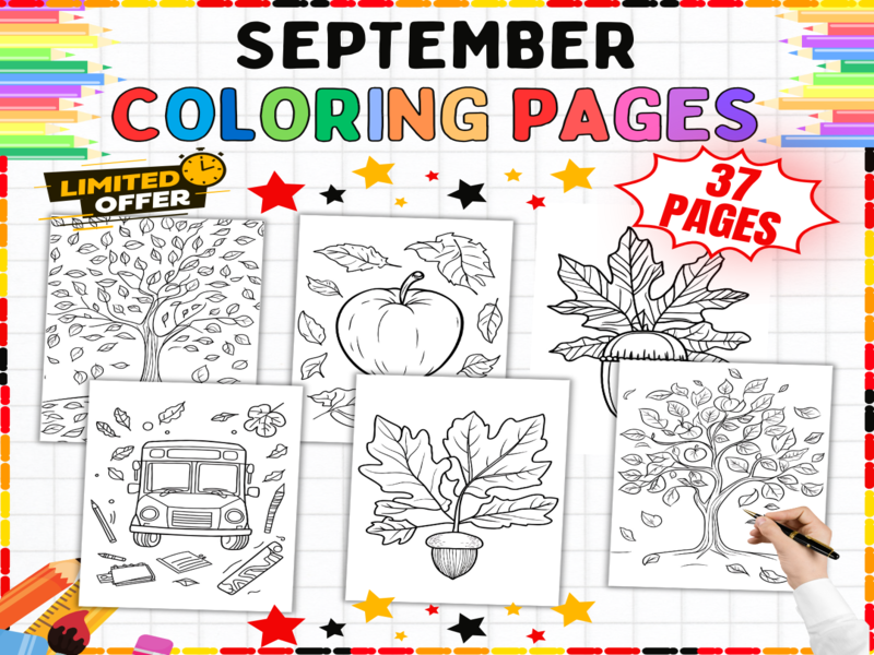 September Coloring Pages | Autumn Colouring Sheets - Back to School Seasonal Art Activities