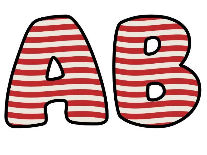 Red White Wavy Stripes Alphabet Letters | Classroom Bulletin Board Display, A-Z 0-9