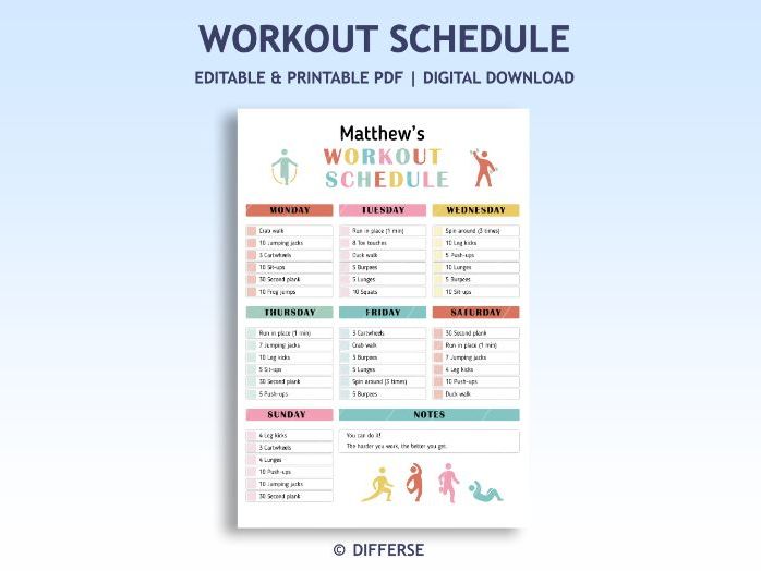 Editable Classroom Exercise Schedule | Workout Schedule | Physical Activity