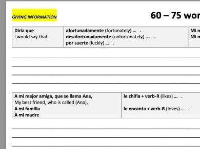 Spanish Writing Structures Grade 5