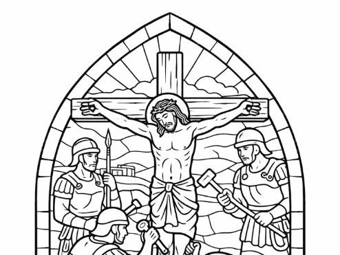Easter Stations of the Cross - Station 11 Stained Glass Colouring Page - Lent