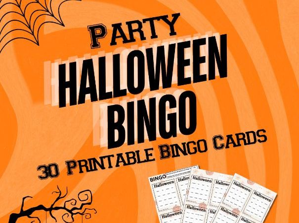 Halloween Bingo Game | 30 Printable Bingo Cards | Halloween Classroom Party Activity