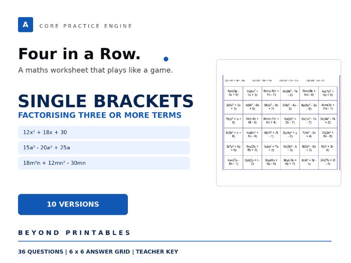Expanding and Factorising Single Brackets Four in a Row | 12x²+18x+30 | Level 18 | 10 Maths Games