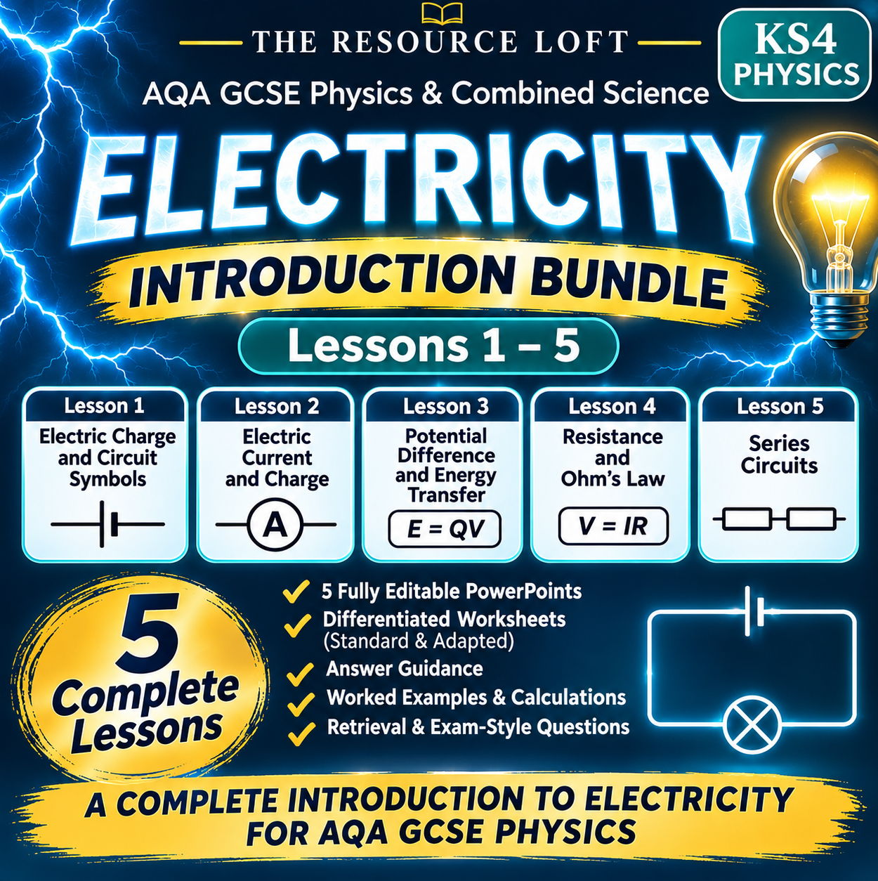 KS4 Physics | Electricity Lessons 1–5 | PowerPoints & Differentiated Worksheets | AQA GCSE