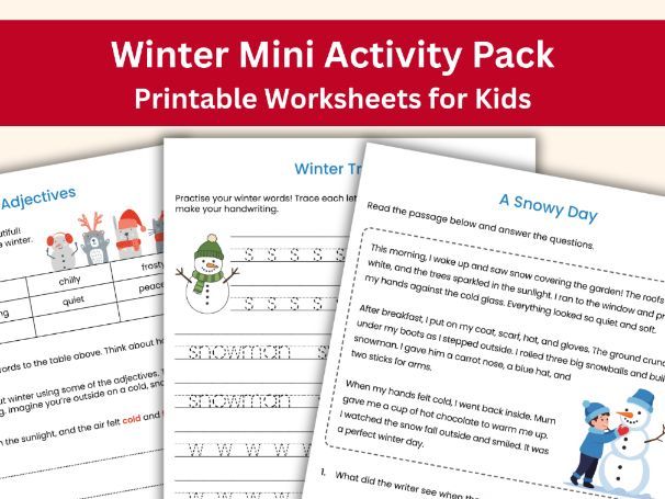 Winter Mini Activity Pack (10 Pages) | Reading, Writing & Handwriting Activities for KS1
