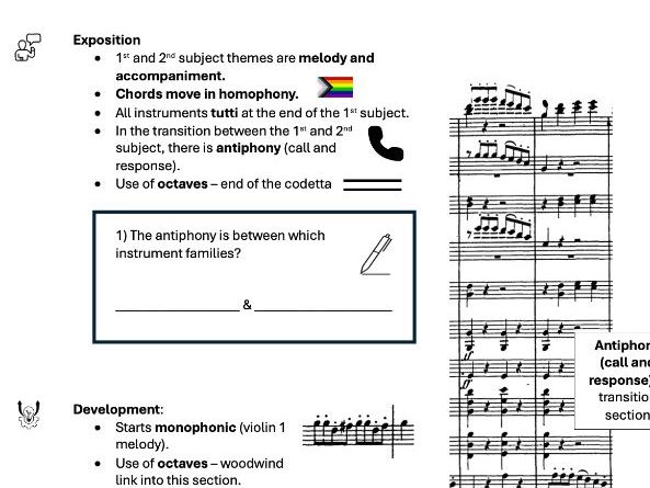 AQA GCSE Music - Beethoven 1, Mov 1 Analysis Workbook