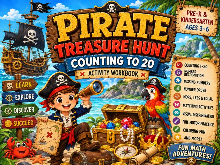 Pirate Counting to 20 Worksheets | Number Recognition & Math Activities | Pre-K Kindergarten