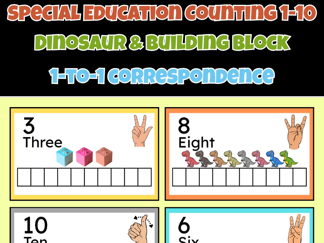 Special Education Counting 1-10 Task Cards | 1-to-1 Correspondence | ASL Numbers