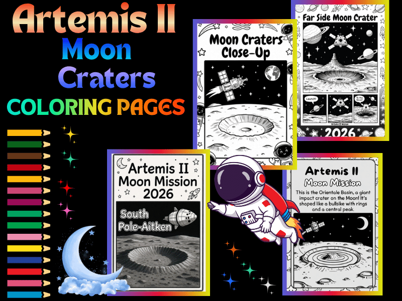 Artemis II Moon Craters Coloring Pages | NASA Space STEM 2026 NO PREP Activity