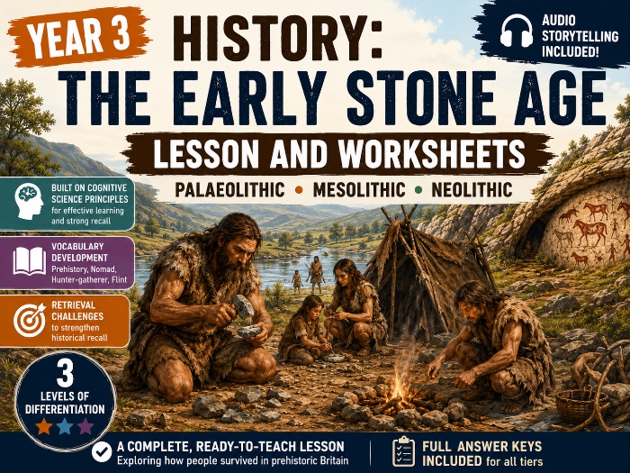 Year 3 History: The Early Stone Age Lesson and Worksheets