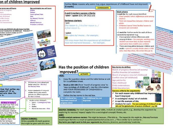 AQA A-level Sociology Families Topic 2 Childhood- Has the position of children improved over time?