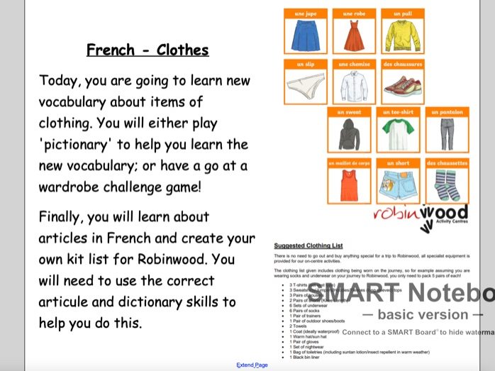 French - Clothes  Teaching Resources