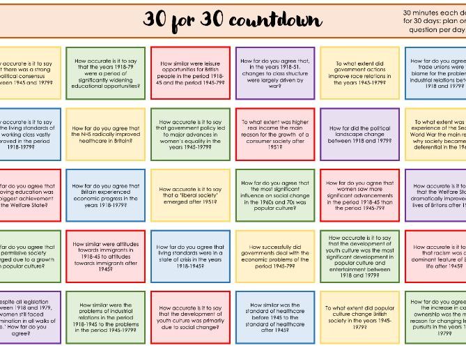 MEGA BUNDLE: Britain Transformed 30 A Level Essay Titles & Detailed Plans