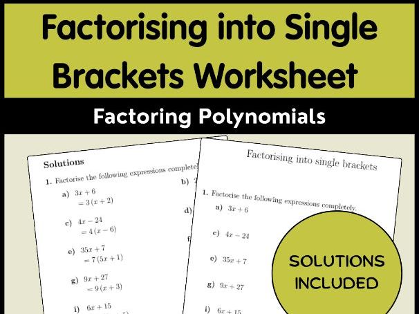 Factorising into Single Brackets Worksheet Algebra Factoring Polynomials
