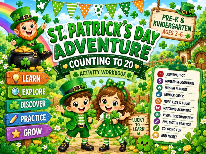 St. Patrick’s Day Math Worksheets | Counting to 20 & Number Sense Activities | Pre-K–Kindergarten