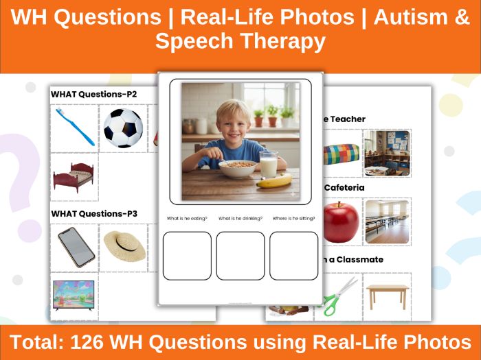 WH Questions with Real Photos – Autism & Special Education Workbook (What, Who, Where)