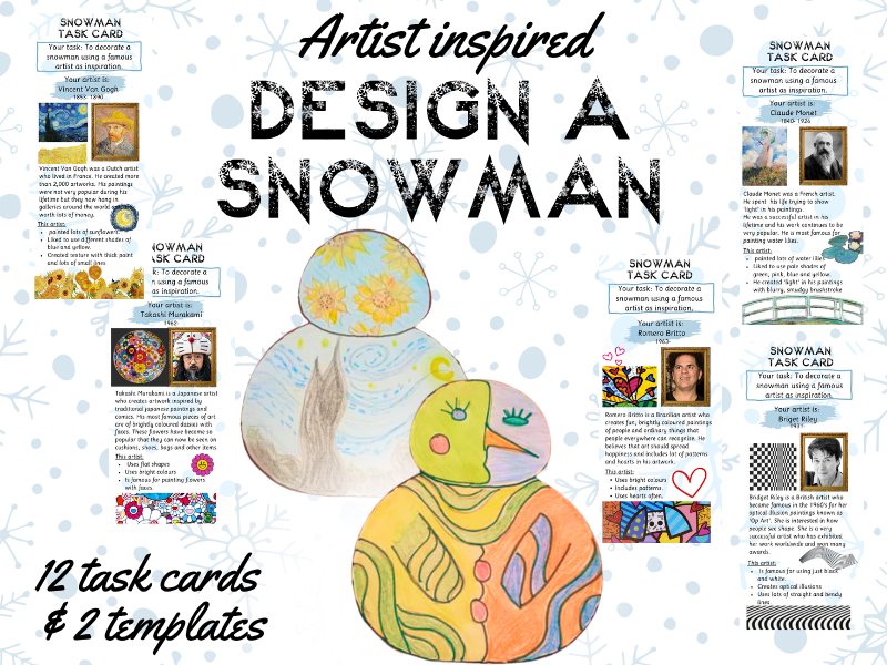 Winter Art Actvity- Design a snowman -Artist inspired