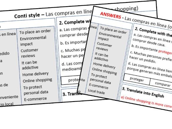 Online Shopping in Spanish – Conti-Style Vocabulary & Practice Worksheet (National 5 / GCSE)