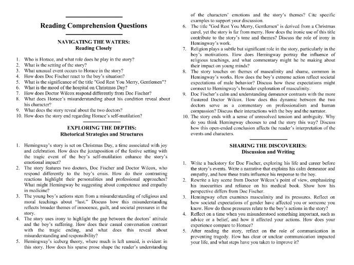 God Rest You Merry, Gentlemen by Ernest Hemingway with Reading Comprehension Questions