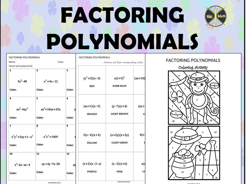 Factoring Polynomials - Color by Code (St.Patrick's Day themed)