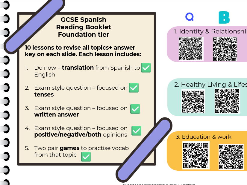 GCSE Spanish - Reading exam prep (10 lessons/booklet) - Foundation tier