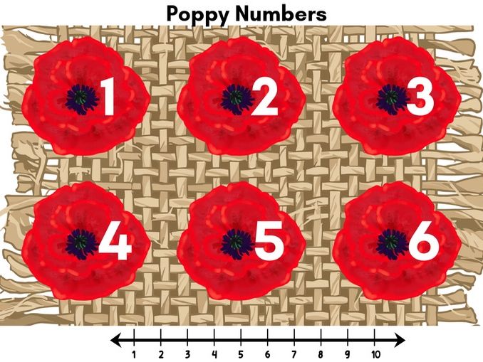 Poppy number mat 1-6- count and add counters