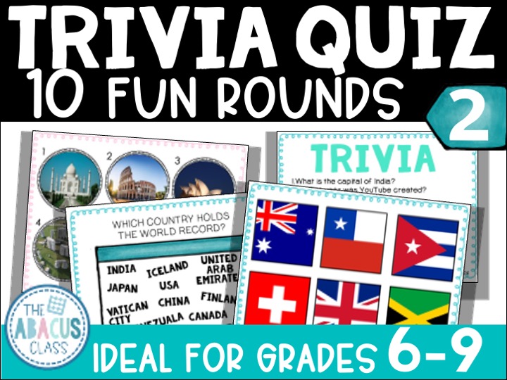 Trivia Game #2 | 10 Fun Rounds for Middle School | Powerpoint and printable Quiz