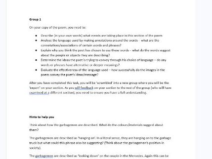 Two Scavengers In a Truck Poem - Group Work