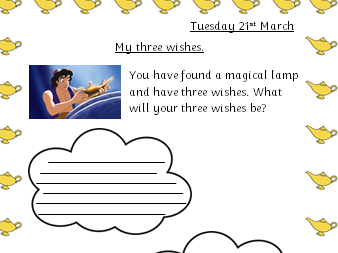 Aladdin Three Wishes Writing Template