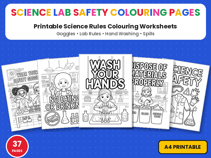 Science Lab Safety Colouring Pages | Science Rules Printable Colouring Page Worksheets | KS2