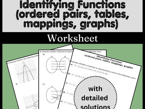 Identifying Functions (ordered pairs, tables, mappings, graphs) Worksheet