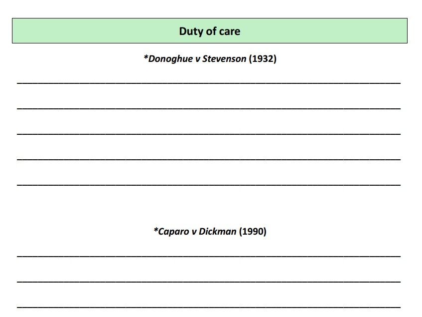 Liability in negligence - cases and statutes worksheets (OCR A-level law)