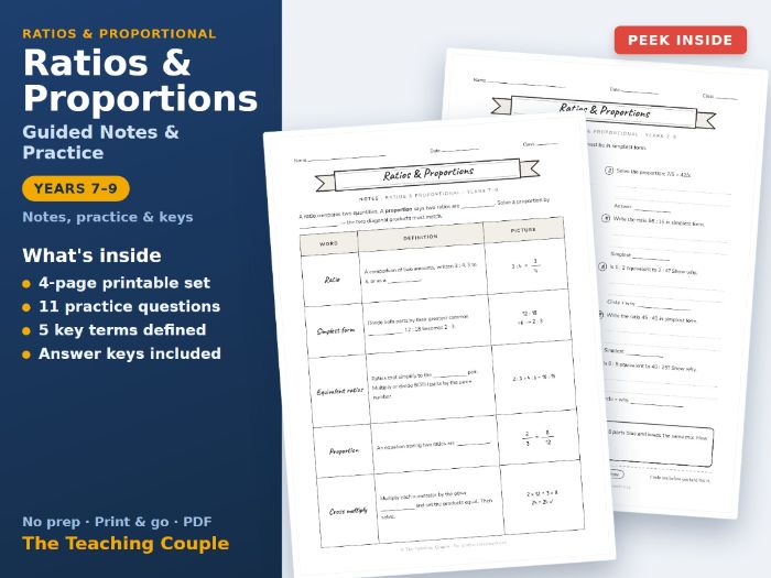 Ratios & Proportions Guided Notes & Practice + Answer Keys