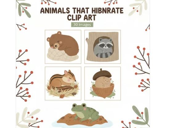 Hibernation Animals Clip Art Set Animals in winter,30 Cozy Winter Animal Images