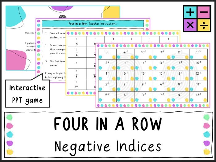 Negative Indices - Four in a Row Game (KS3/KS4)