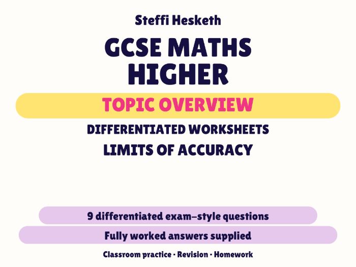 GCSE Higher Limits of Accuracy | Topic Overview Differentiated Worksheet
