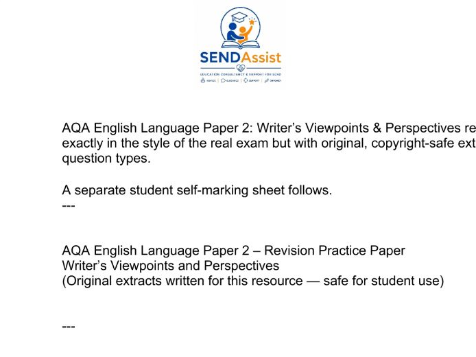 AQA GCSE English Paper 2 Exam Style Questions and pupil self assessment