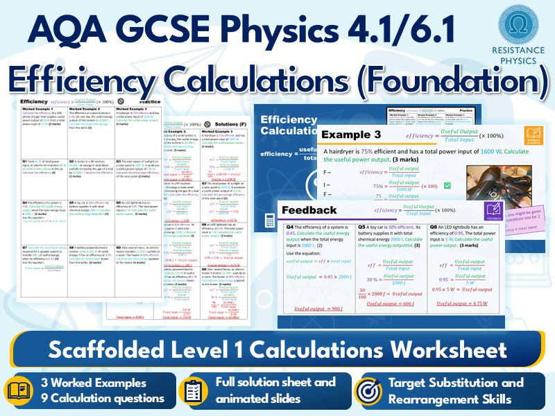 Foundation GCSE Efficiency Calculations - SLOP Worksheet with Answers