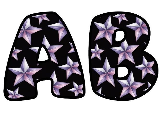 Purple Stars of the Week Classroom Display | Lettering Set | Upper & Lowercase, 0-9 and Signs
