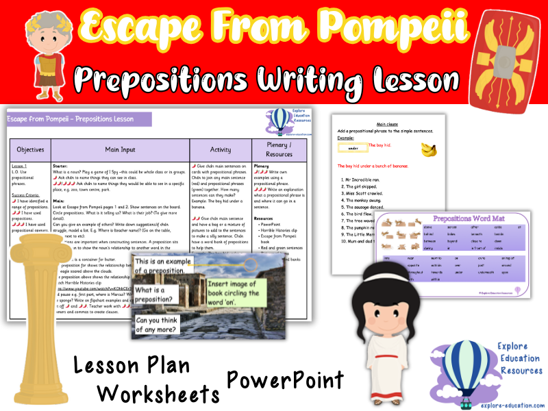 KS2 Escape from Pompeii - Roman Legends Writing Lesson - Prepositions