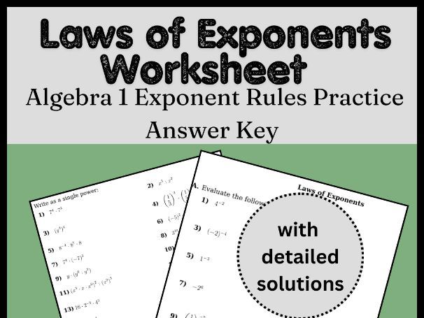 Laws of Exponents Worksheet | Algebra 1 Exponent Rules Practice Answer Key